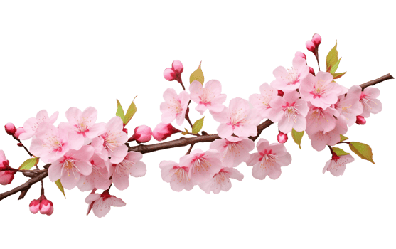 AI generated Cherry Blossom Branch with Delicate Pink Flowers On Transparent Background. png