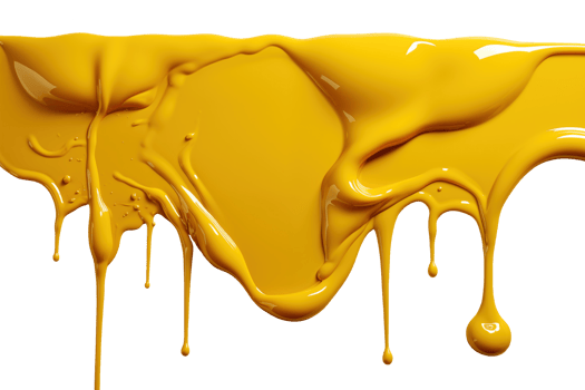 AI generated close up of a yellow paint leaking on white background with clipping path png
