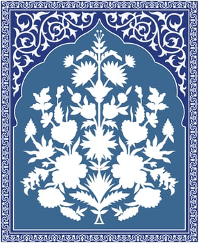 Traditional Indian flower motif. Mughal hand drawn Mughal wall paintings. Mughal illustration for wall painting. Mughal silhouette motif. vector