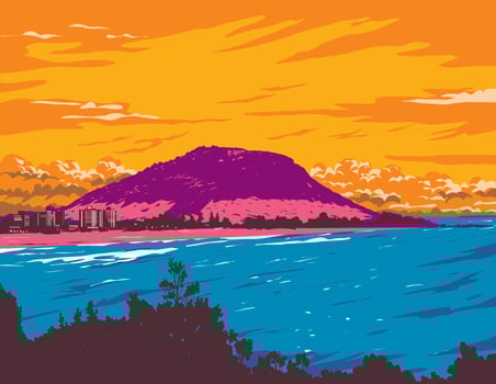 Surf Beach at Dusk Mount Maunganui Bay of Plenty New Zealand WPA Poster Art vector