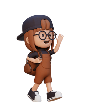 3D happy girl character walking and waving hand png