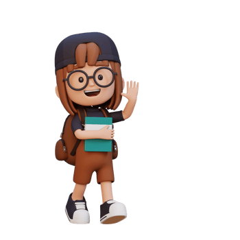 3D happy girl character walking go to school holding book and waving hand png