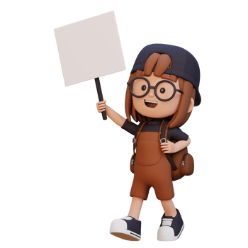 3D girl character holding a blank placard png