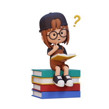 3D girl character get confused when reading a book png