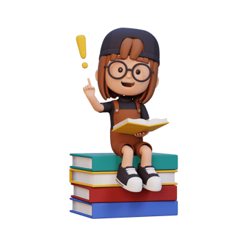 3D girl character get an idea when reading a book png