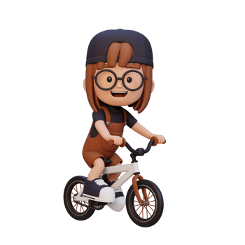 3D girl character ride bike go to school png