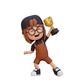 3D girl character celebrating win holding a trophy png