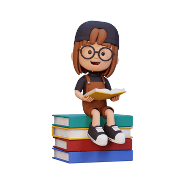3D happy girl character reading book png