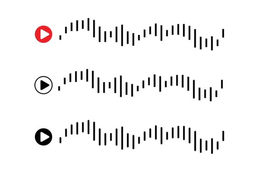 Sound wave icon, podcast player interface, music symbol, sound wave, loading progress bar and buttons. vector