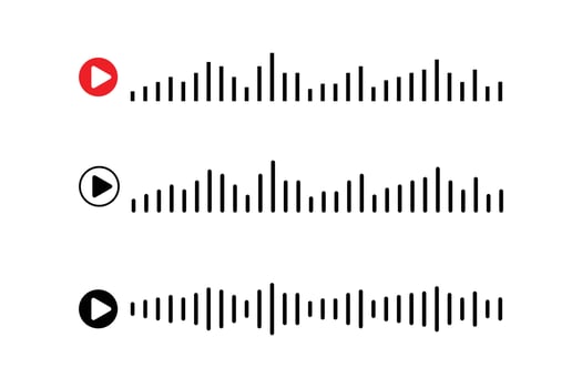 Sound wave icon, podcast player interface, music symbol, sound wave, loading progress bar and buttons. vector