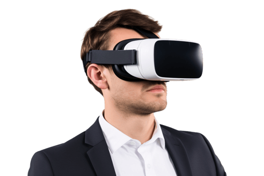 AI generated Businessman with a virtual reality headset ,full body , isolated on transparent background png