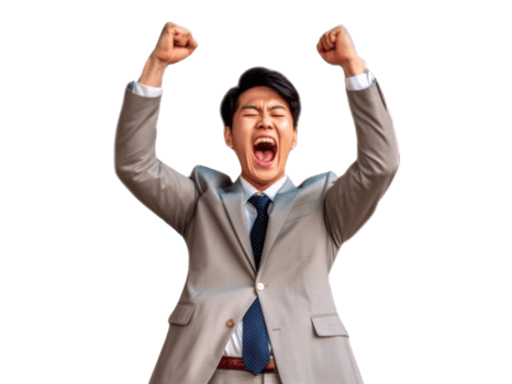 AI generated Happy asia busineesman excited winning solated on transparent background. png