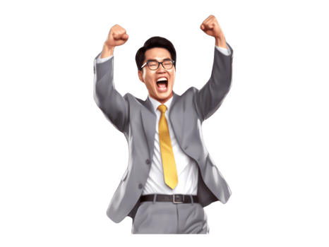 AI generated Happy asia busineesman excited winning solated on transparent background. png