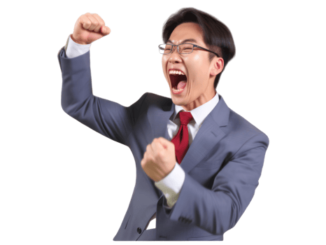 AI generated Happy asia busineesman excited winning solated on transparent background. png