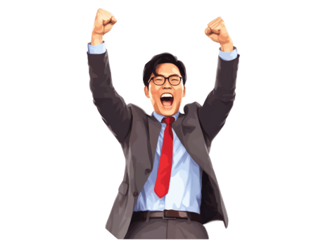 AI generated Happy asia busineesman excited winning solated on transparent background. png