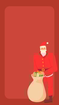 Red social media stories background template with Santa Claus holding gift vector