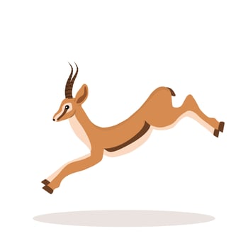 Stylized african antelope. Gazelle with horns on white background. Mammal animal. Vector illustration in flat cartoon style