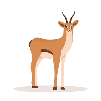 Stylized african antelope. Gazelle with horns on white background. Mammal animal. Vector illustration in flat cartoon style
