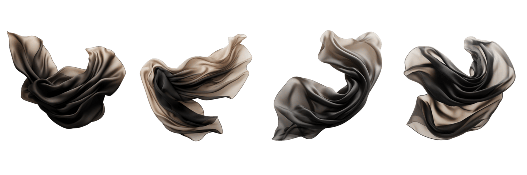 AI generated black silk fabric floating on transparent background png