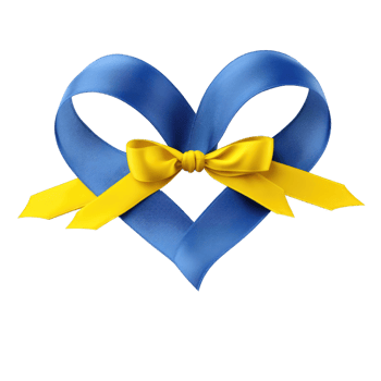 AI generated Blue heart, yellow ribbon wrapping around the heart. png
