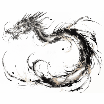 AI generated Year of the Dragon 2024 Elegant New Year's Set with Gold Accents Dragon, Ink Brush Writing, and Intricate Dragon Illustrations. png