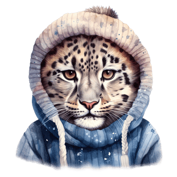 AI generated Snow Leopard Wearing Winter Clothes For Christmas Event. Watercolor Style. AI Generated png