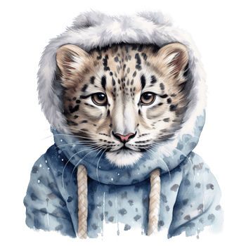 AI generated Snow Leopard Wearing Winter Clothes For Christmas Event. Watercolor Style. AI Generated png