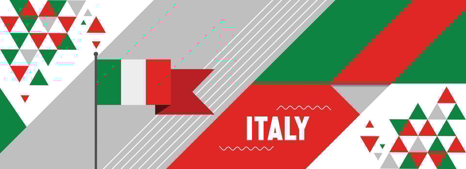 Italy national or independence day banner design for country celebration. Flag of Italy with modern retro design and abstract geometric icons. Vector illustration