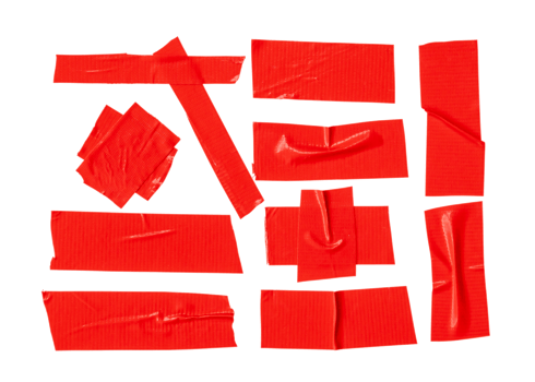 Red adhesive vinyl tape stripes in set isolated with clipping path in png file format. Top view and flat lay