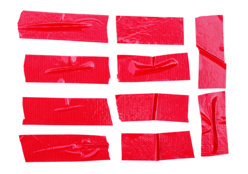 Red adhesive vinyl tape stripes in set isolated with clipping path in png file format. Top view and flat lay