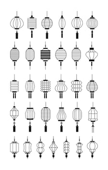 collection of Chinese lanterns silhouette vector
