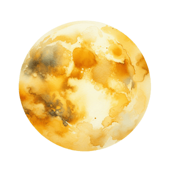 AI generated Circle watercolor of full moon drawing in pale golden yellow element design clip art style on png transparency