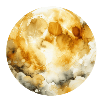AI generated Circle watercolor of full moon drawing in pale golden yellow element design clip art style on png transparency