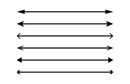 Long double straight black arrows. A set of direction indicators up, down or right, left. Isolated vector illustration on white background.