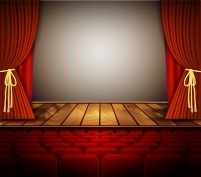 Cinema or theater scene with a curtain. vector