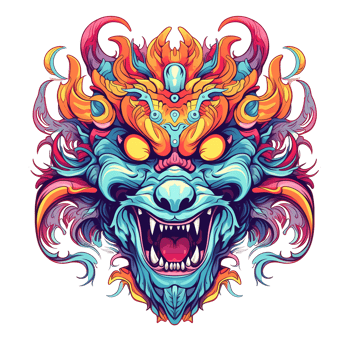 AI generated Illustration of colorful angry monster head isolated on transparent background png