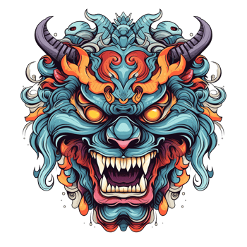 AI generated Angry demon head with horns, illustration isolated on transparent background png