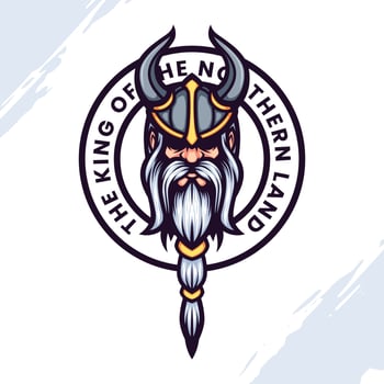 Mascot Logo Portrait of a King From The Northern Lands Wearing a Horned Viking Helmet vector