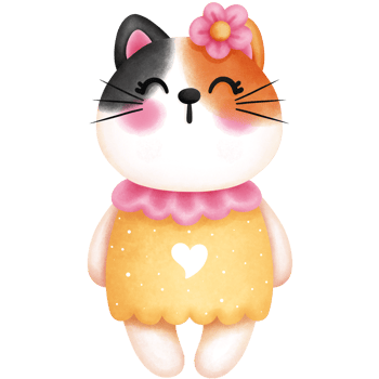 Watercolor baby girl calico cat in pink outfit clipart. Nursery baby kitten illustration. png