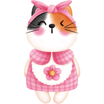 Watercolor baby girl calico cat in pink outfit clipart. Nursery baby kitten illustration. png