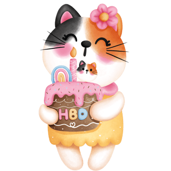 Watercolor cute calico cat with birthday cake illustration. Birthday party decoration. png