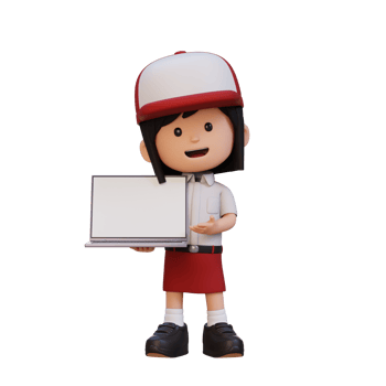 3D girl Character Holding and Presenting to a Laptop with Empty Screen png