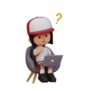3D cute girl character confused on a laptop png
