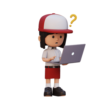 3D cute girl character confused on a laptop png