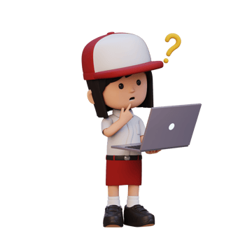 3D cute girl character confused on a laptop png