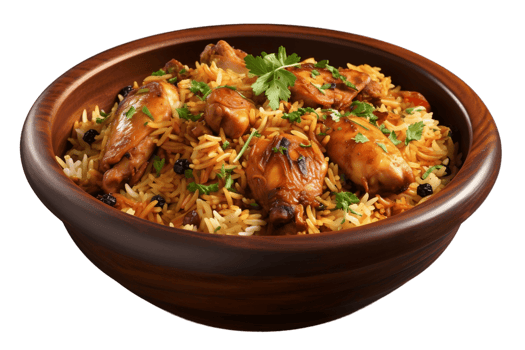 AI generated Chicken Biryani on a Transparent Background. AI png