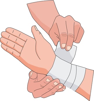 Illustration showing bandgae being put on injured hand vector