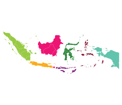 Indonesia map. Map of Indonesia in eight mains regions png