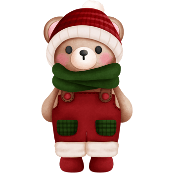 Watercolor cute baby teddy bear in christmas outfits clipart.Woodland animal watercolor clipart. png