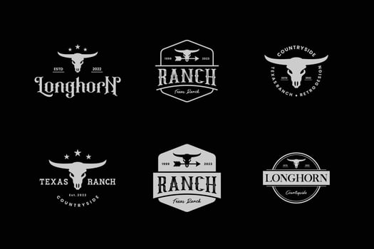Set of vintage longhorn buffalo, cow, bull logo design. Badge template for your business ranch vector